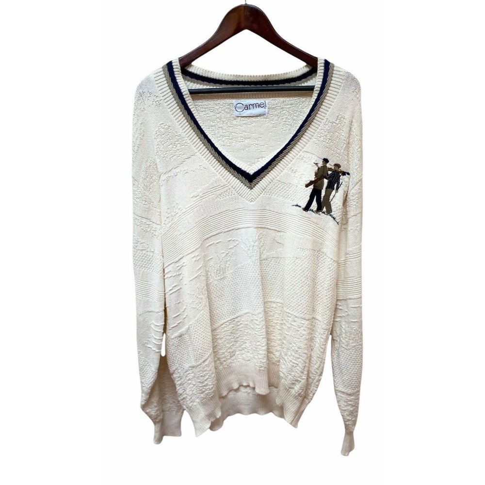 Vintage Carmel Men's L Golf Embroidery Colton Pull-Over Knit Sweater Made in USA